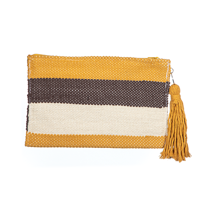 Mustard Yellow Coins zipper Striped Clutch