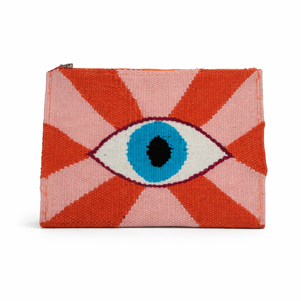 Terracotta & Blush Evil Eye Rays Embroidered Clutch