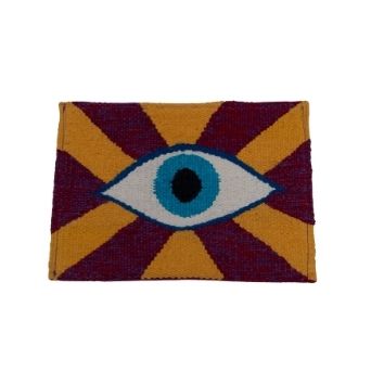Mustard & Burgundy Evil Eye Rays Embroidered Clutch