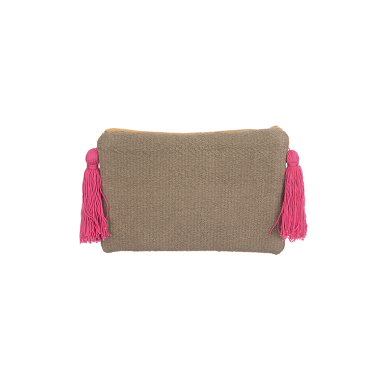 Khaki Floral Embroidered Clutch