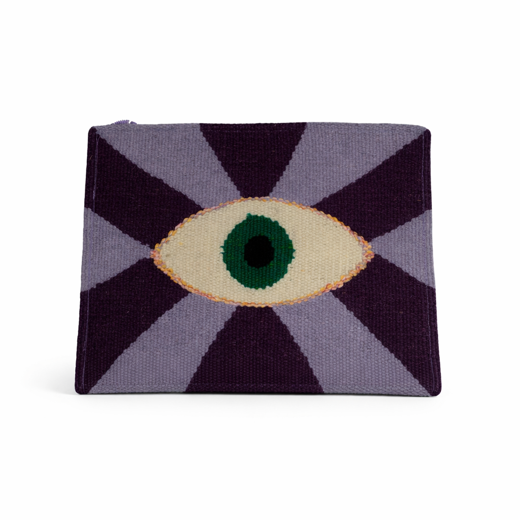 Grey & Plum Evil Eye Rays Embroidered Clutch