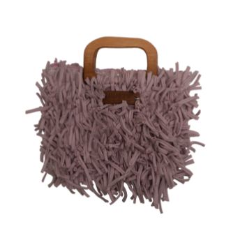 Boho Shag Square Tote Bag with Wooden Handle – Dusty Mauve