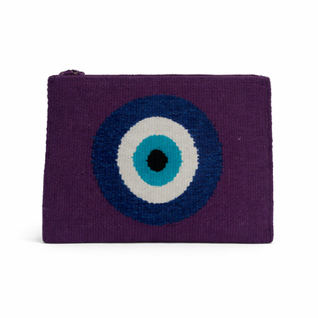 Deep Purple Evil Eye Round Embroidered Clutch