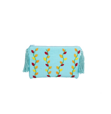 Mint Blue Leaf Vine Embroidered Clutch