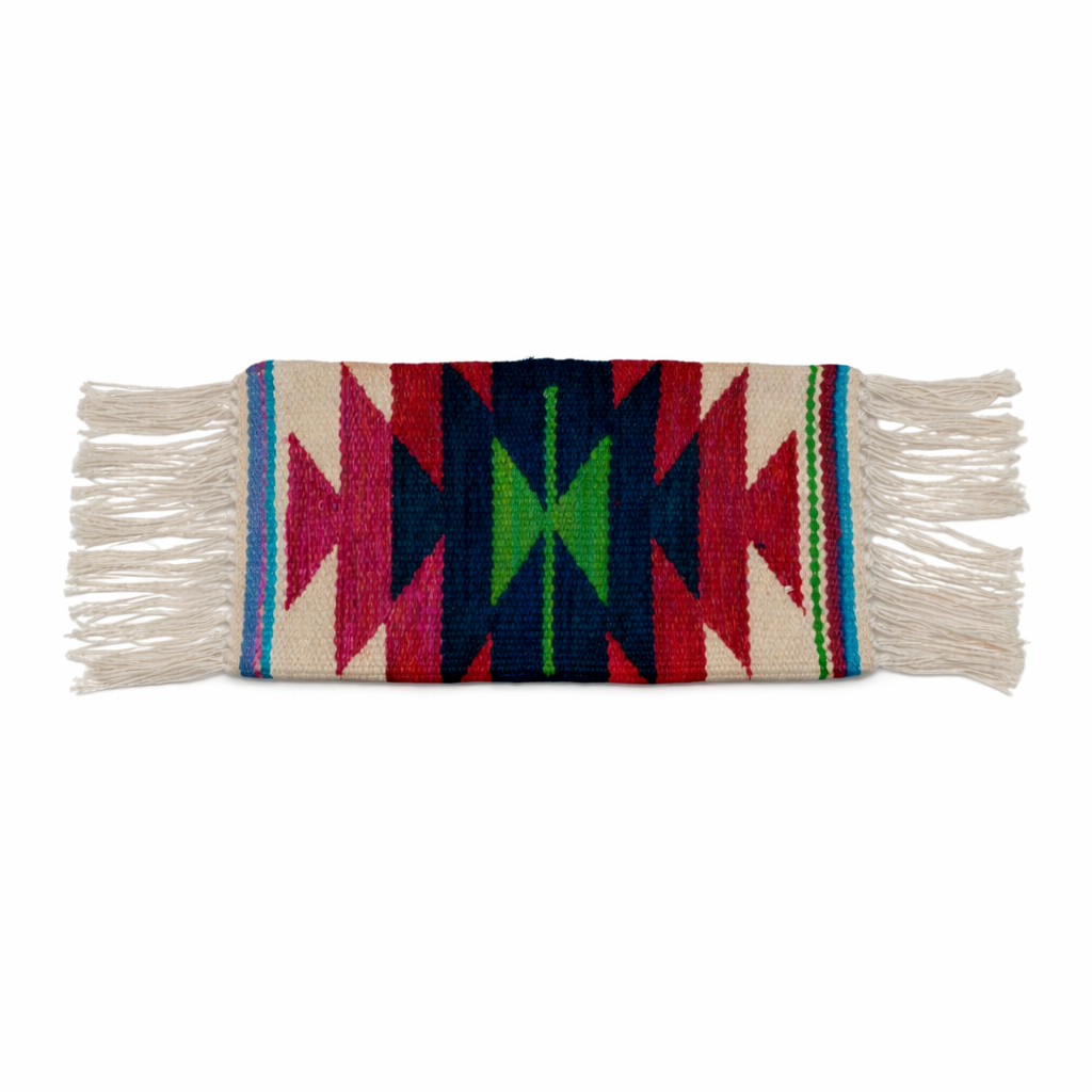 Cream & Red Aztec Geometric Sidefringe Flap Clutch