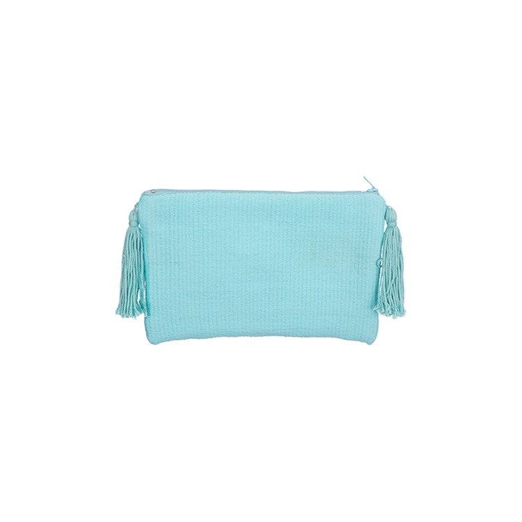 Mint Blue Leaf Vine Embroidered Clutch