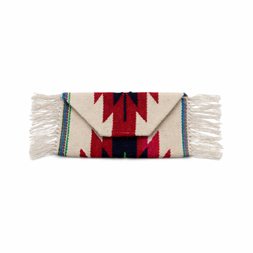 Cream & Red Aztec Geometric Sidefringe Flap Clutch