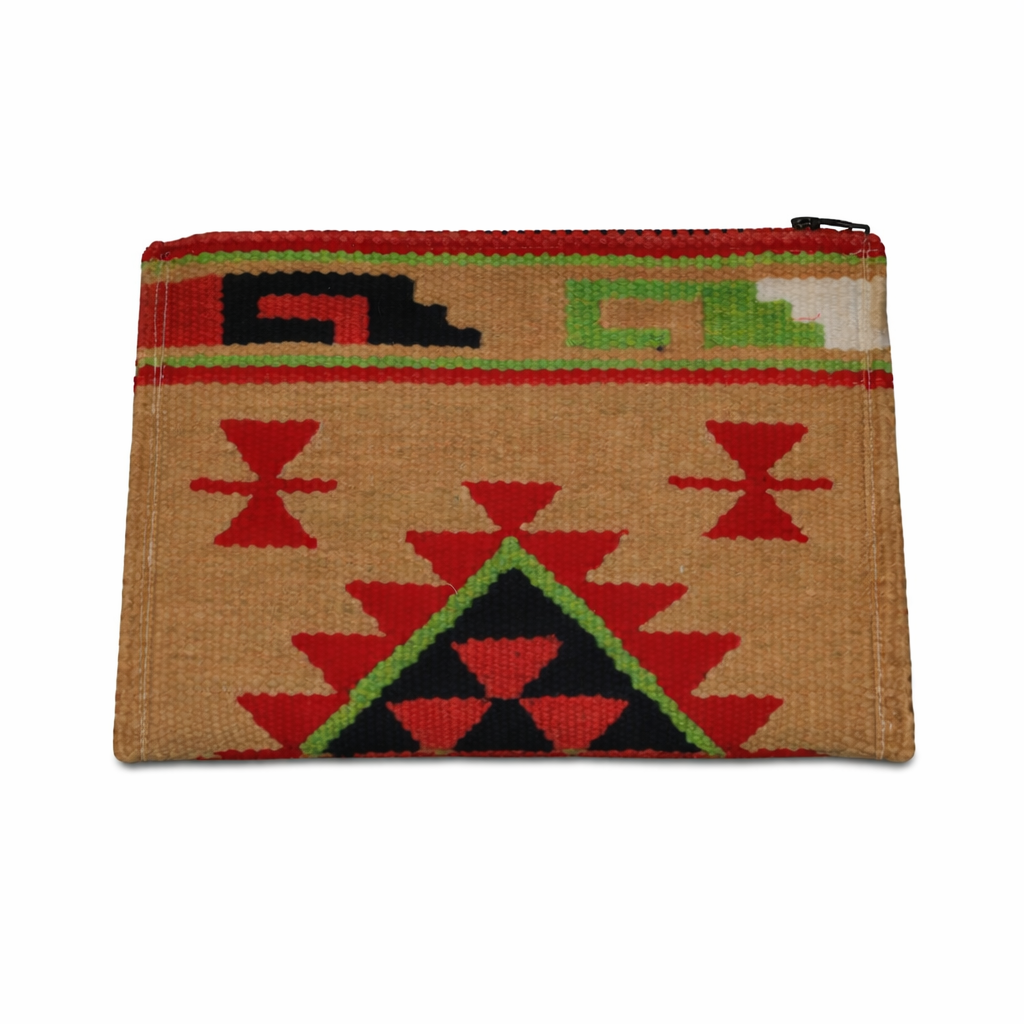 Tan & Red Aztec Geometric Zipper Kilim Clutch