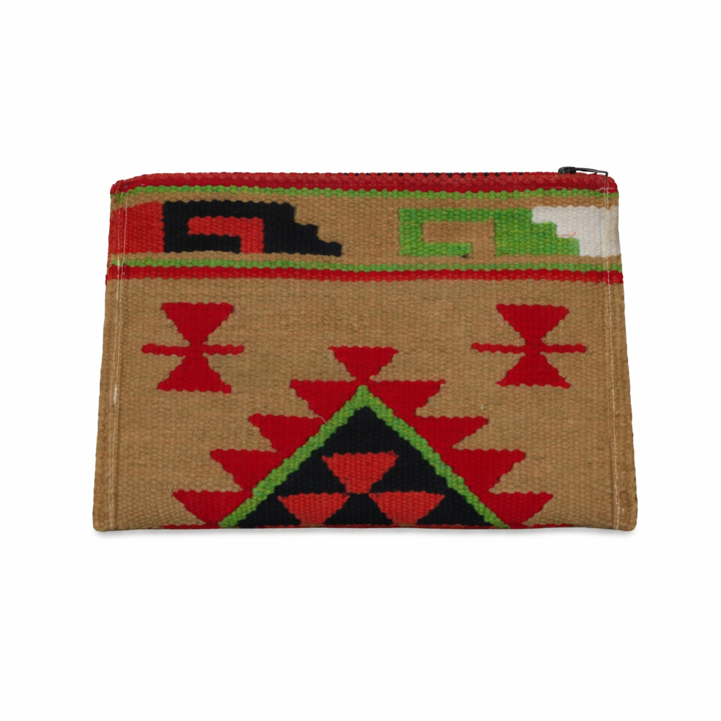 Tan & Red Aztec Geometric Zipper Kilim Clutch