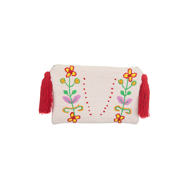 Cream Floral Embroidered Clutch