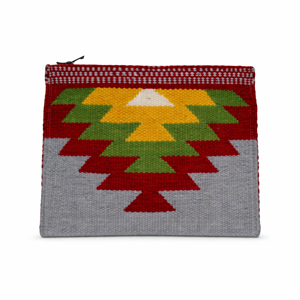 Grey & Red Aztec Geometric Zipper Kilim Clutch