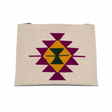 Title: Cream & Fuchsia Aztec Geometric Zipper Kilim Clutch