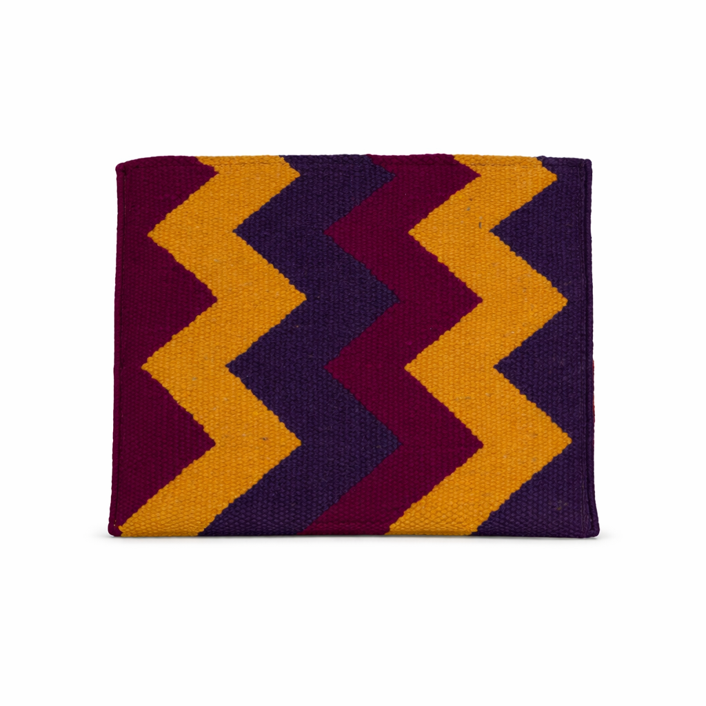 Title: Burgundy, Mustard & Purple Zigzag Geometric Zipper Kilim Clutch