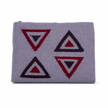 Grey & Red Triangle Geometric Zipper Kilim Clutch