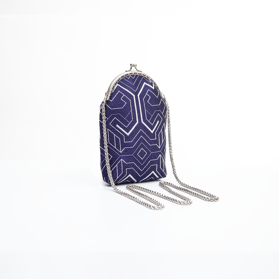 Indigo Geometric Kiss-Lock Chain Bag