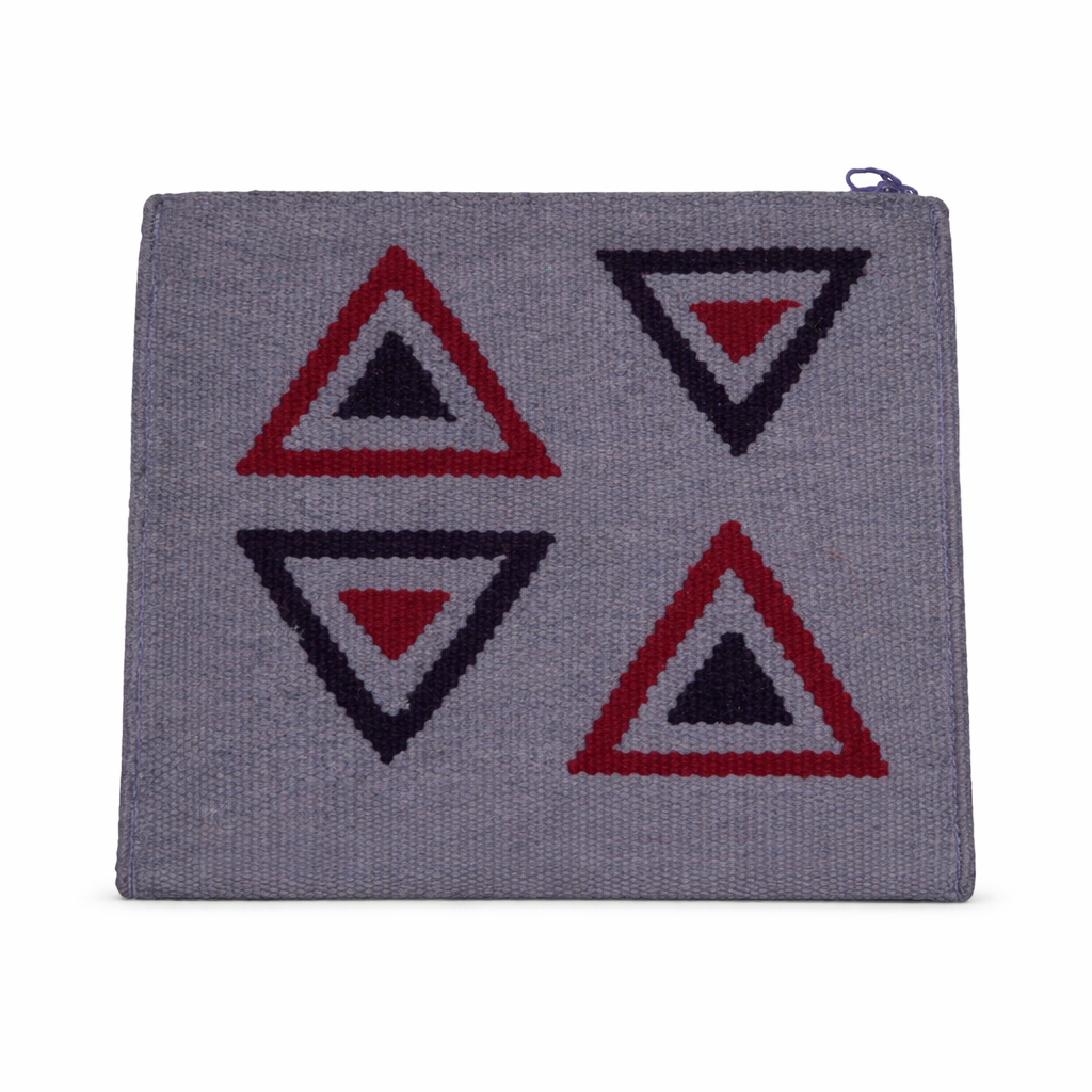 Grey & Red Triangle Geometric Zipper Kilim Clutch