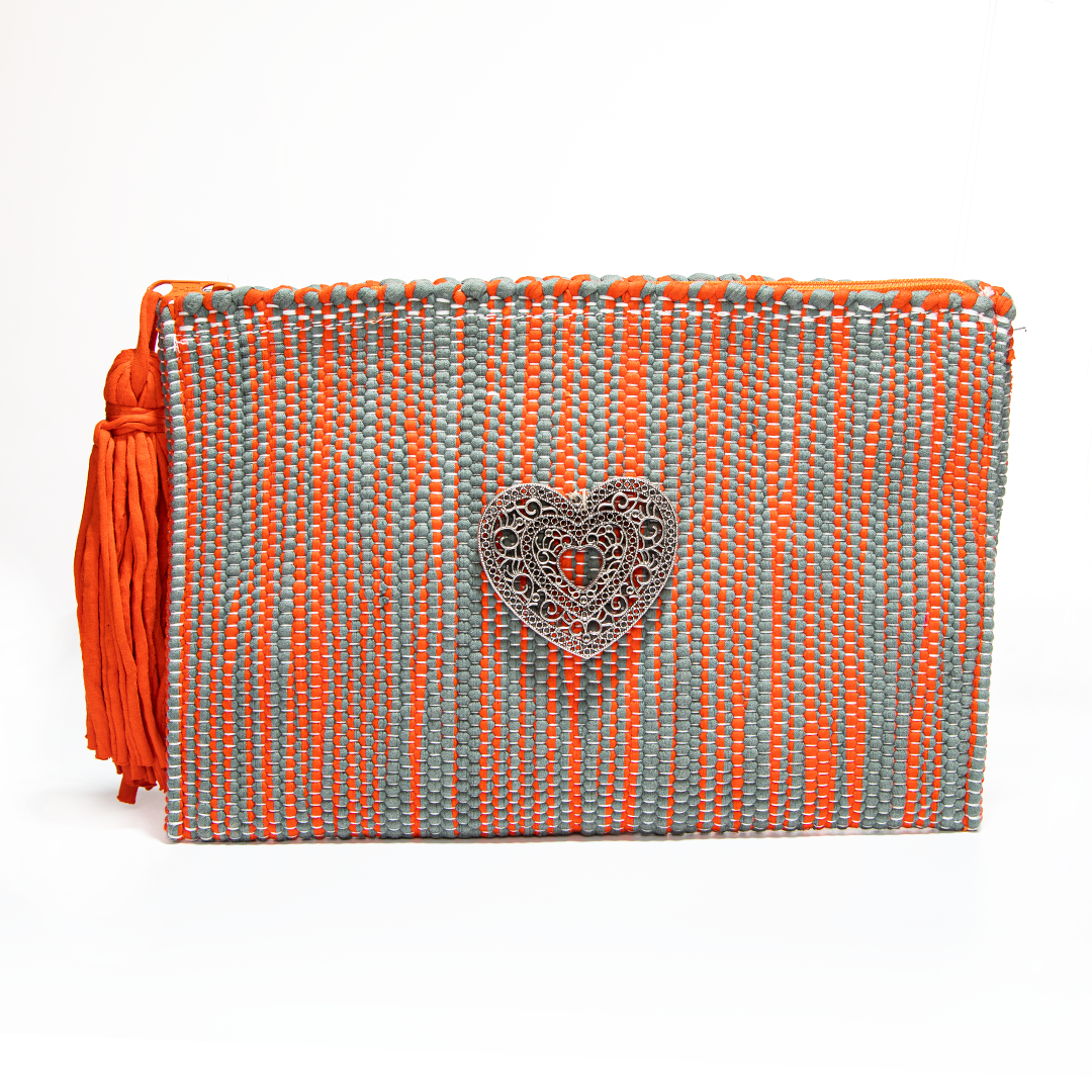 Orange & Silver Kilim Clutch