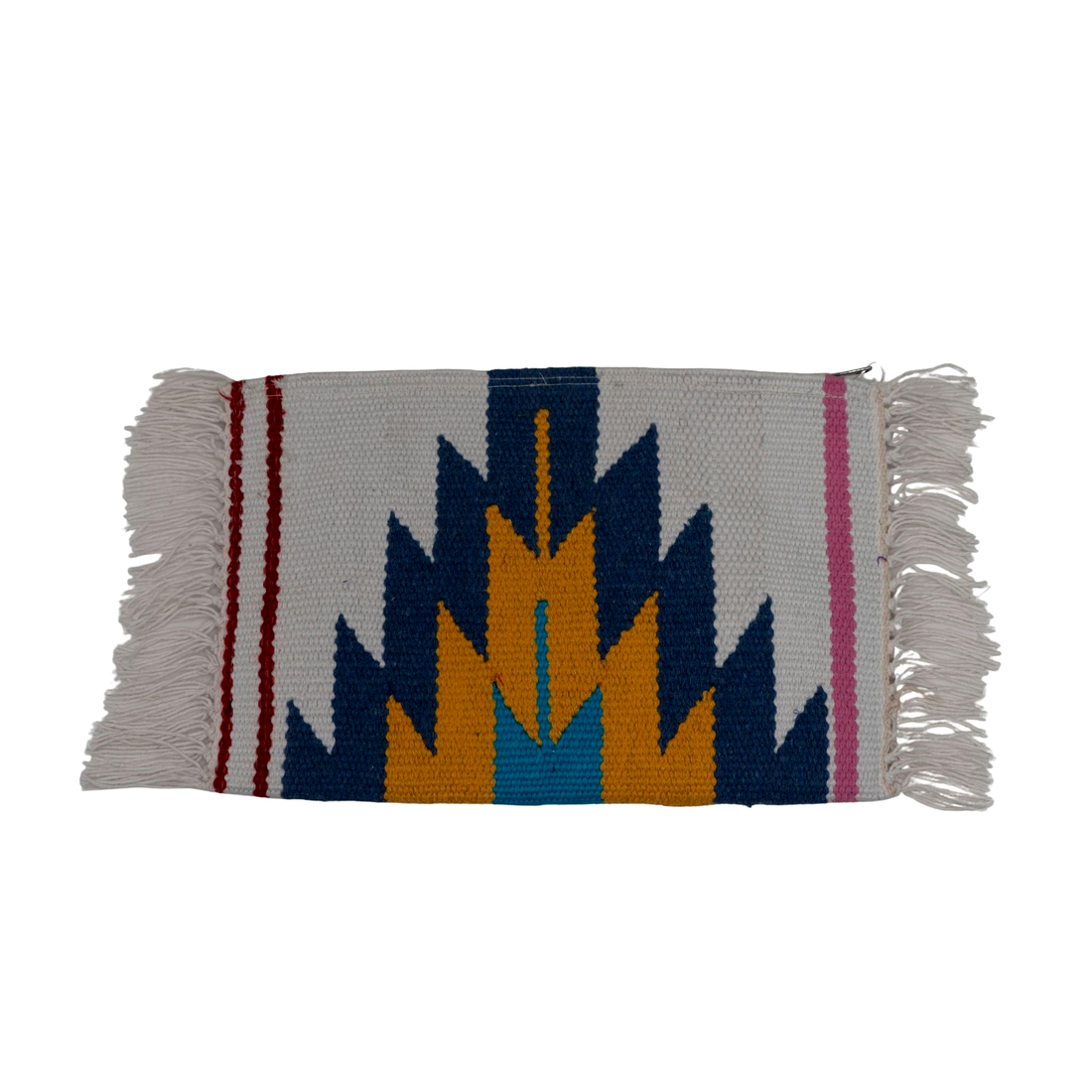 Cream & Blue Aztec Rays Sidefringe Flap Clutch