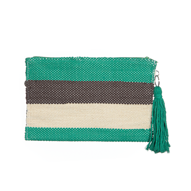 Emerald Green Coins zipper Striped Clutch