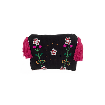 Black Floral Embroidered Clutch