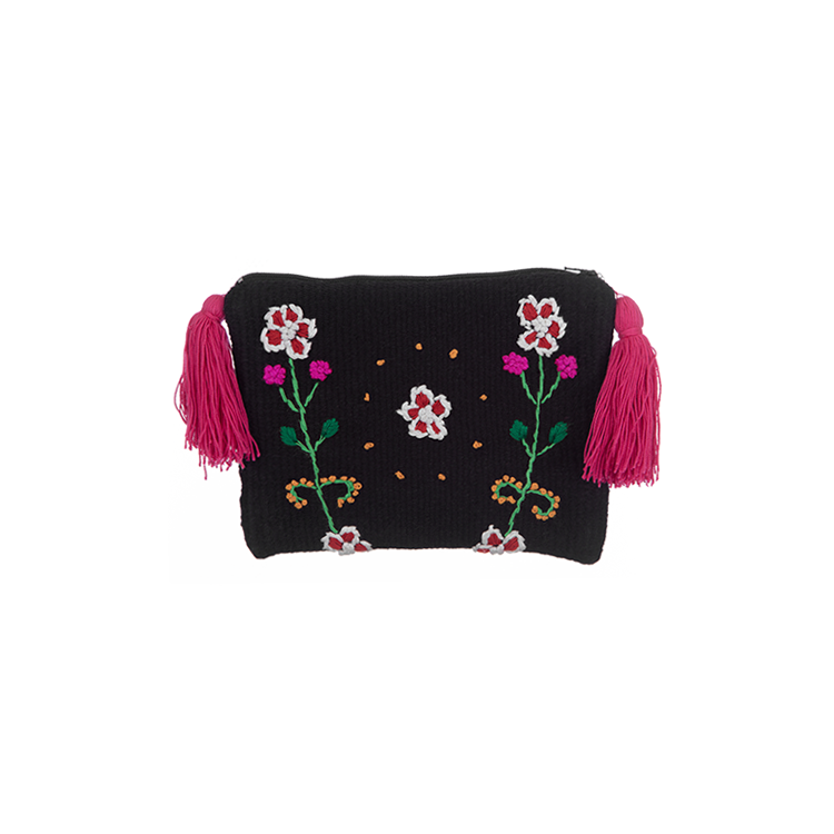 Black Floral Embroidered Clutch
