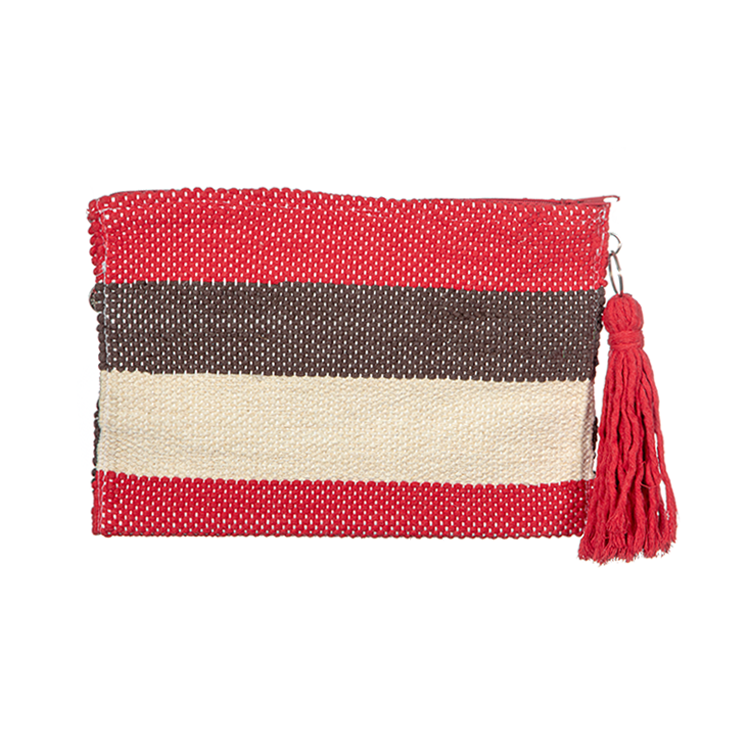 Red Coins zipper Striped Clutch