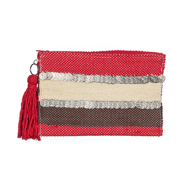 Red Coins zipper Striped Clutch