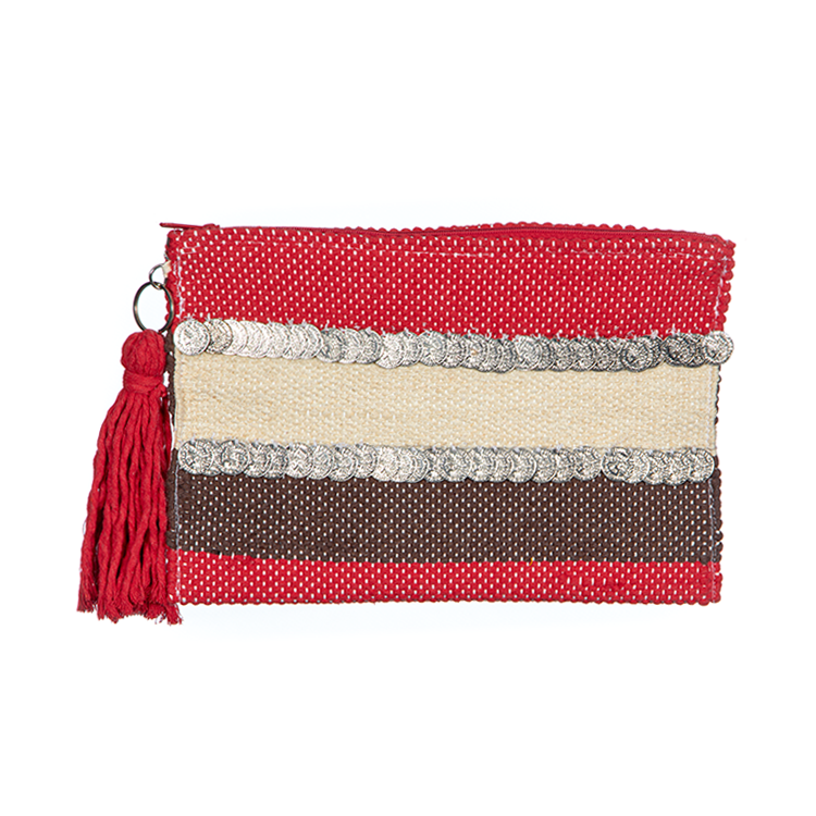 Red Coins zipper Striped Clutch
