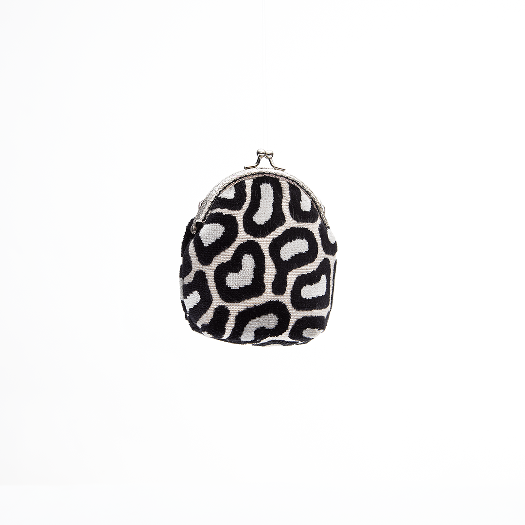 Monochrome Leopard Velvet Kiss-Lock Coin Purse