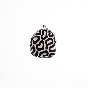 Monochrome Leopard Velvet Kiss-Lock Coin Purse
