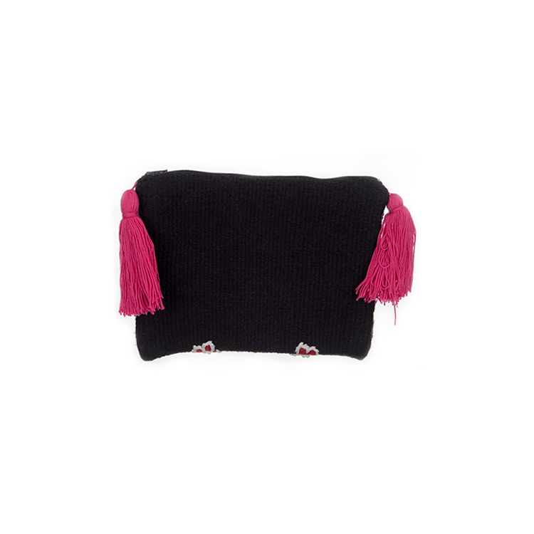 Black Floral Embroidered Clutch