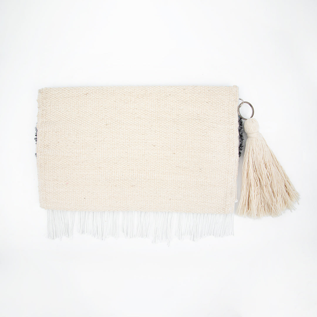 Turquoise & Cream coin flap Fringe Clutch