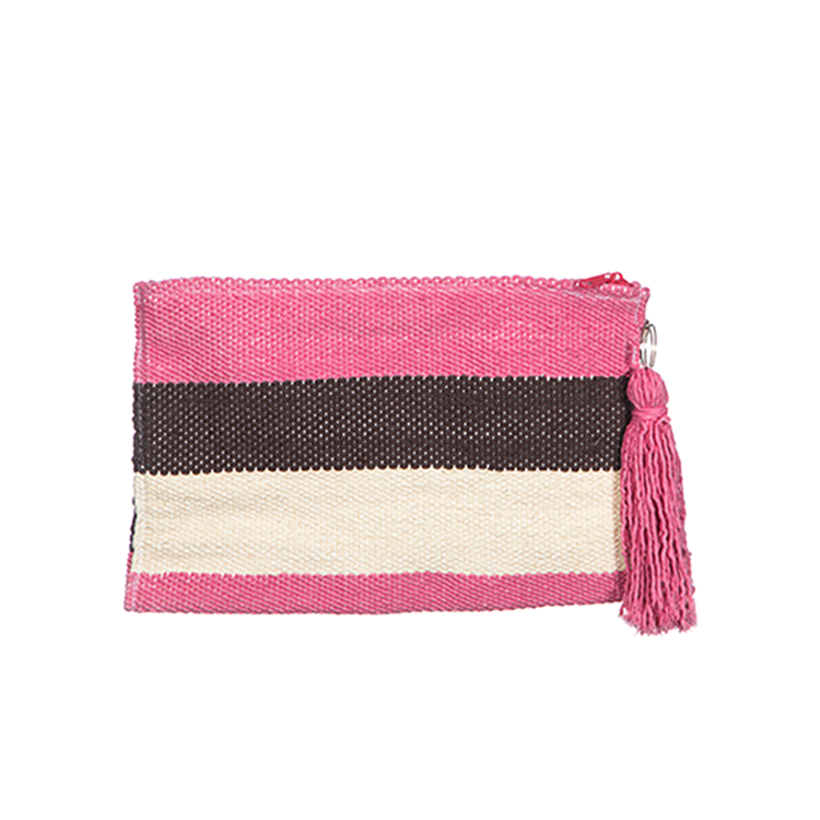 Hot Pink Striped Coins Flap Clutch