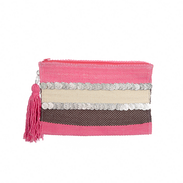 Hot Pink Striped Coins Flap Clutch