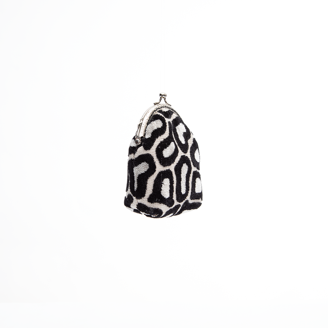 Monochrome Leopard Velvet Kiss-Lock Coin Purse