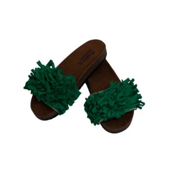 Green Fringe Flat Slides