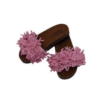 Pink Fringe Flat Slides