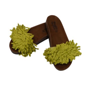 Lime Green Fringe Flat Slides