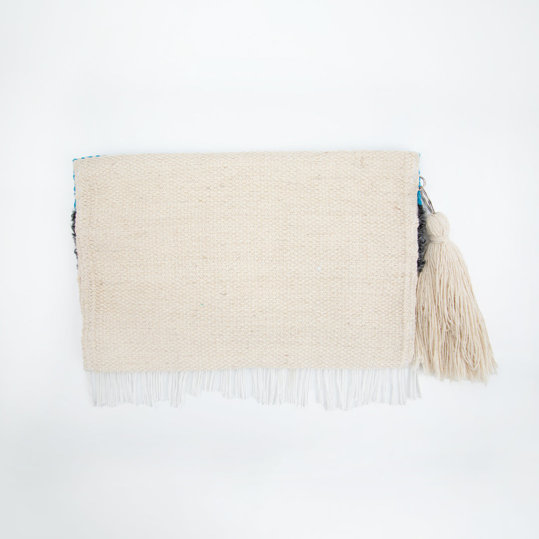 Turquoise & Cream Fringe Coins Flap Clutch