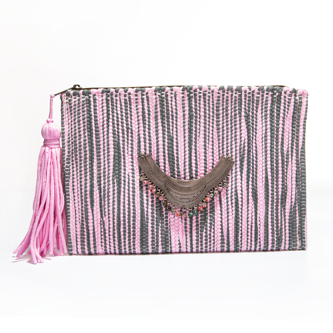 Pink & Grey Kilim Clutch