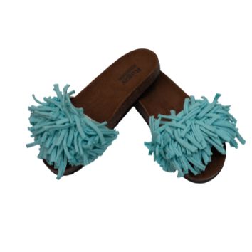 Turquoise Fringe Flat Slides