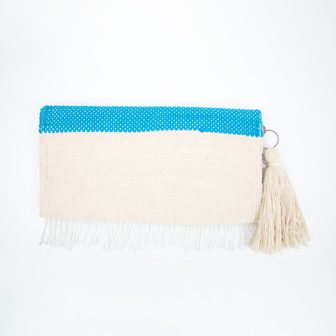 Turquoise & Brown Fringe Coins Flap Clutch