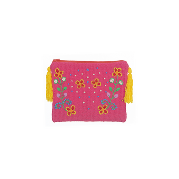 Fuchsia Pink Floral Embroidered Clutch