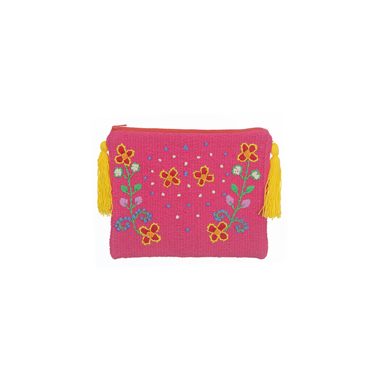 Fuchsia Pink Floral Embroidered Clutch