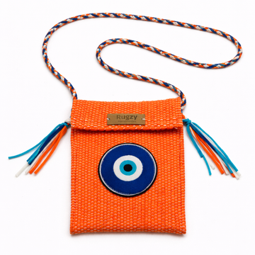 Hand-Loomed Crossbody Bag — Evil Eye | Tangerine