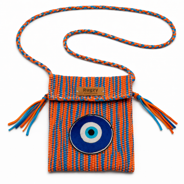 Hand-Loomed Wavy Crossbody Bag — Evil Eye | Orange & Blue wavy