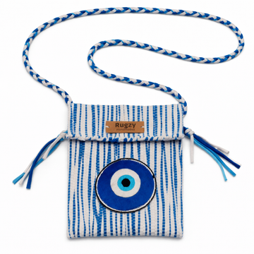 Hand-Loomed Wavy Crossbody Bag — Evil Eye | Blue & White wavy