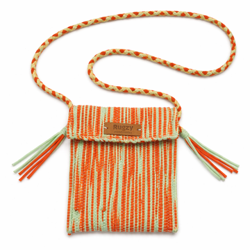 Hand-Loomed Wavy Crossbody Bag | Orange & Mint — Two-Tone Strap