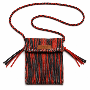 Hand-Loomed Wavy Crossbody Bag | Black & Red — Two-Tone Strap