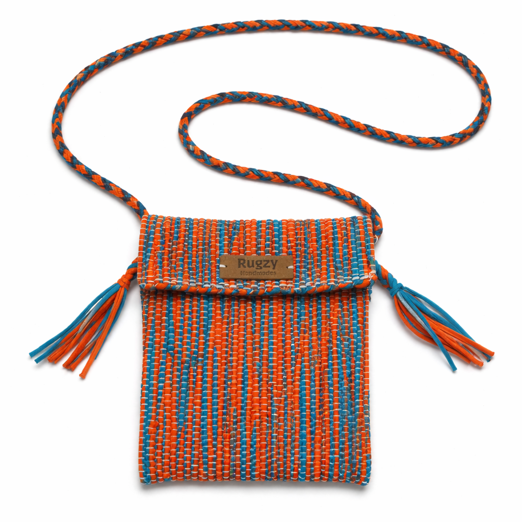 Hand-Loomed Wavy Crossbody Bag | Orange & Teal — Two-Tone Strap